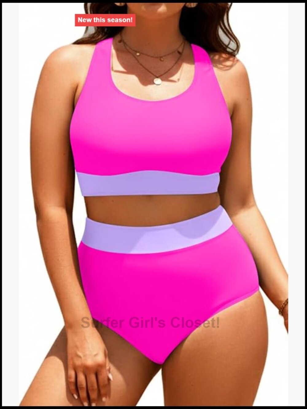 Plus Size Colorblock High Waisted Bikini Set Scoop Neck Swimsuit